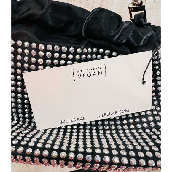 Jules Kae Black Satin Crystal Studded Chain Link Handled Clutch "Brea" NEW - Picture 5 of 5